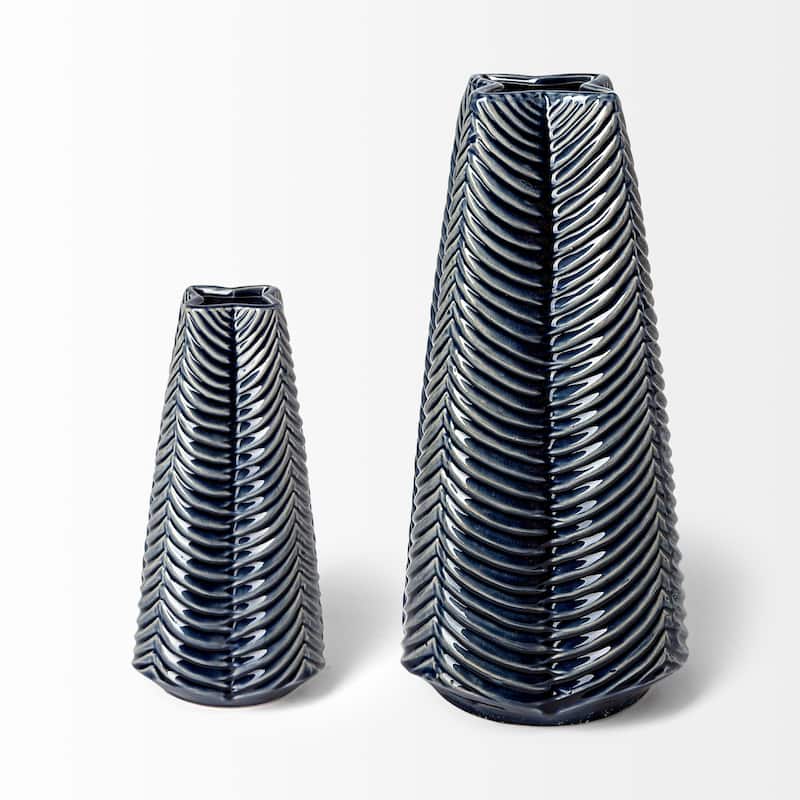 Bashir Dark Blue And White Ceramic Vase (16")