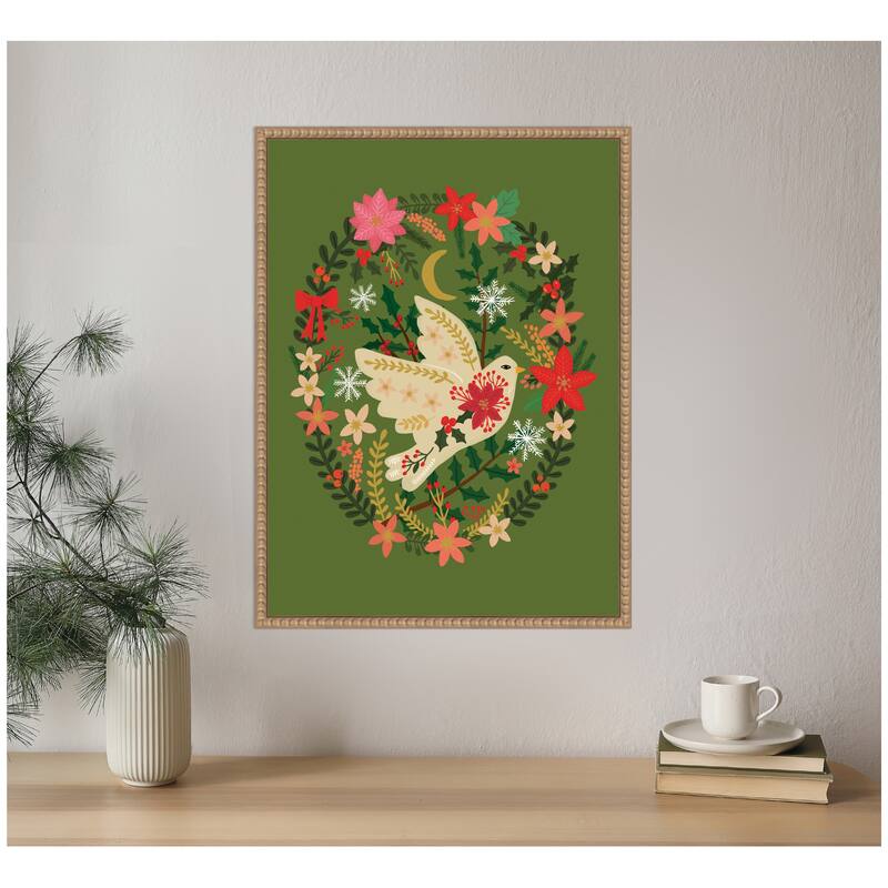 Kate and Laurel Sylvie Beaded Dove Christmas Framed Canvas by Mia Charro