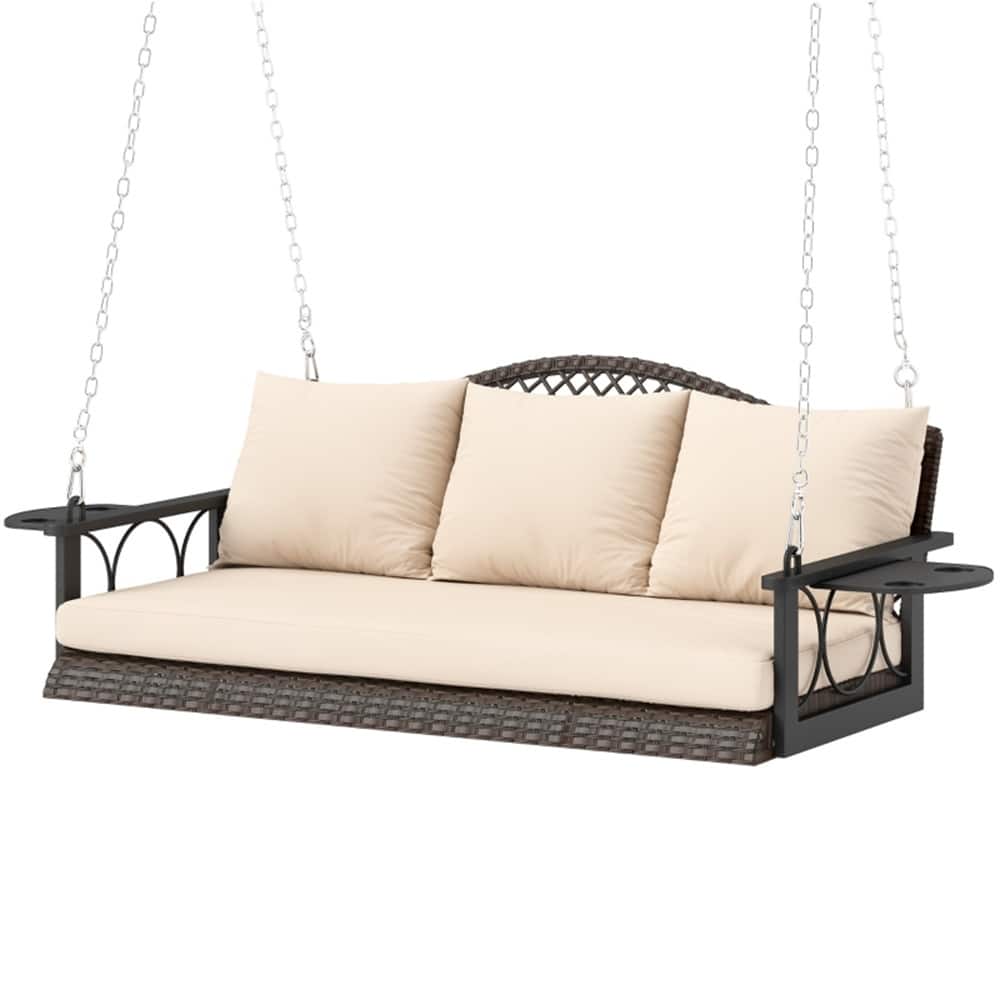Outdoor Patio Swing Chair with Wide Seat and Removable Cushions - 57.1" L x 26" W x 21.3" H