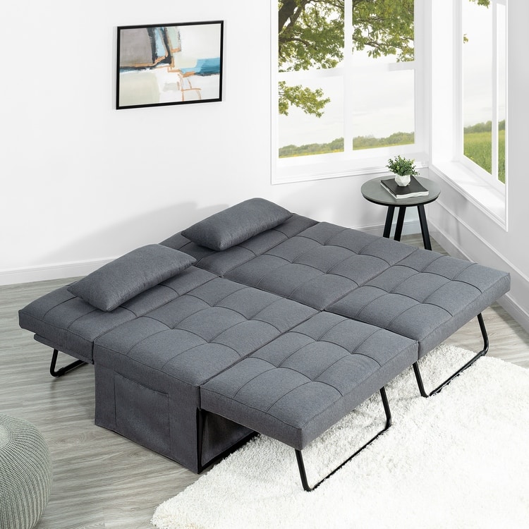 Sleeper Chair Bed, 4 In 1 Multi-Function Convertible Ottoman Bed, Breathable Linen Bed Chair, Convertible Sofa Bed