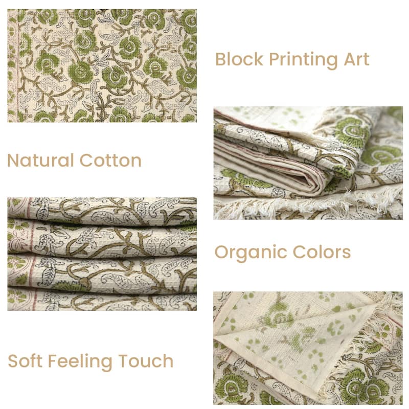 Fabdivine Honeycomb or Waffle Weave Hand Block Floral Print Hand Towel, Kitchen Gift Use