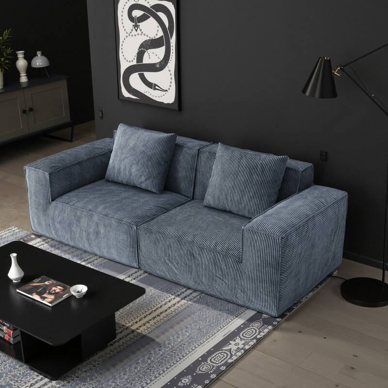 86.6″ Foam 3-Seater Block Sofa with Wide Seats & Washable Cover