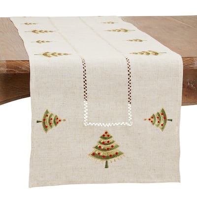 Embroidered Table Runner With Christmas Tree Design