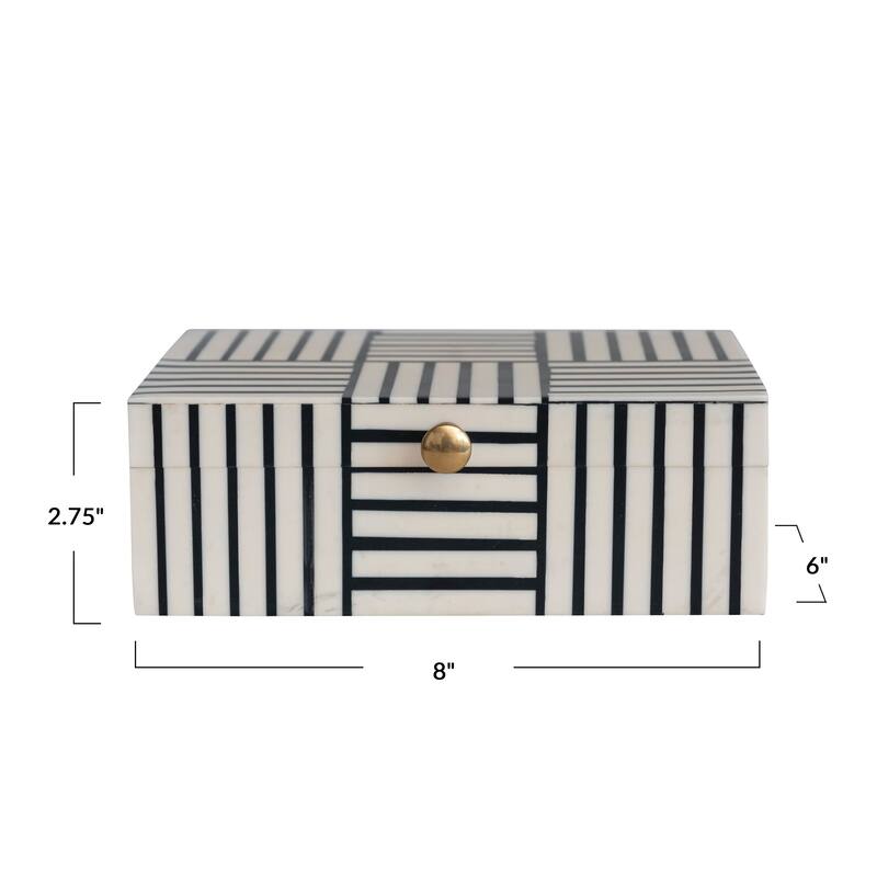 Resin Box with Striped Block Pattern and Gold Clasp