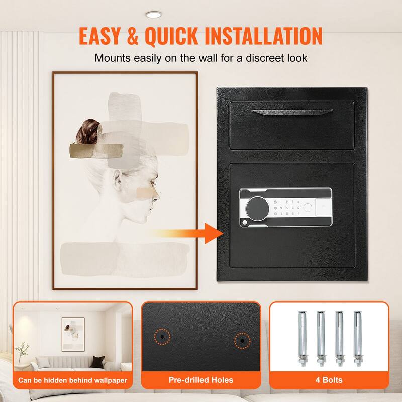 Depository Safe, Deposit Safe with Drop Slot, Electronic Code Lock and 2 Emergency Keys, Business Drop Slot Safe