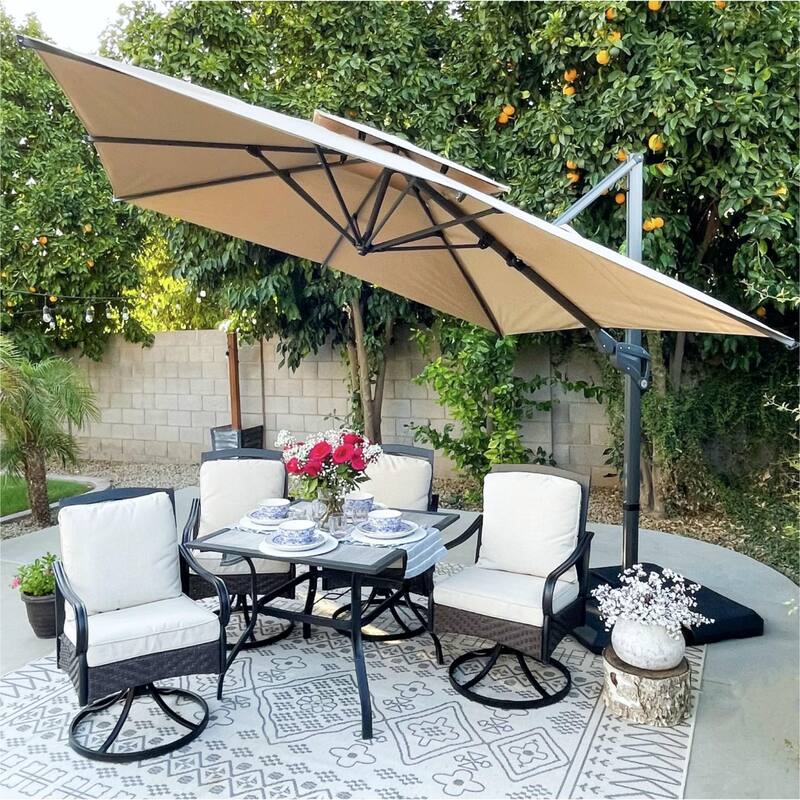 10FT Patio Cantilever Offset Umbrella with 360-degree Rotation Aluminum Umbrella with Base