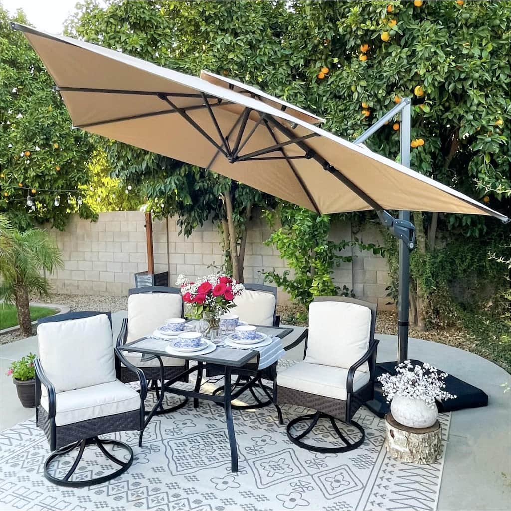 10FT Patio Cantilever Offset Umbrella with 360-degree Rotation Aluminum Umbrella with Base