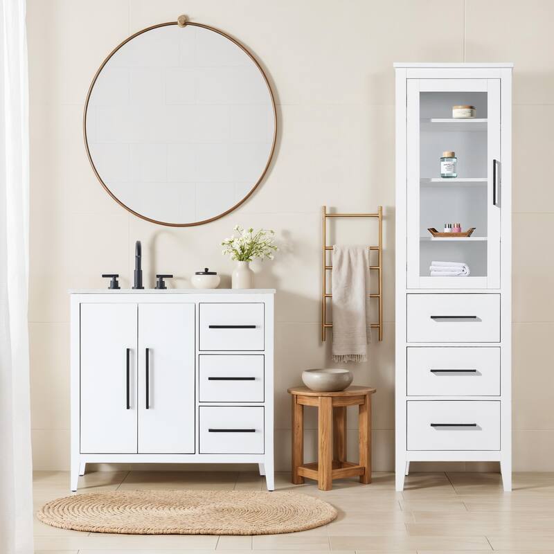 Laura 16-28 Inch Bath Storage Glass Cabinet