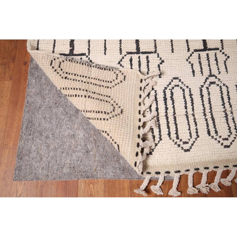 Beige Geometric Moroccan Area Rug Handmade Wool Carpet - 7'11"x 10'3"