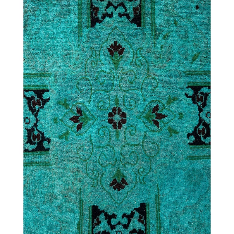 Overton Hand Knotted Wool Vintage Inspired Modern Contemporary Overdyed Blue Area Rug - 10' 3" x 14' 0"