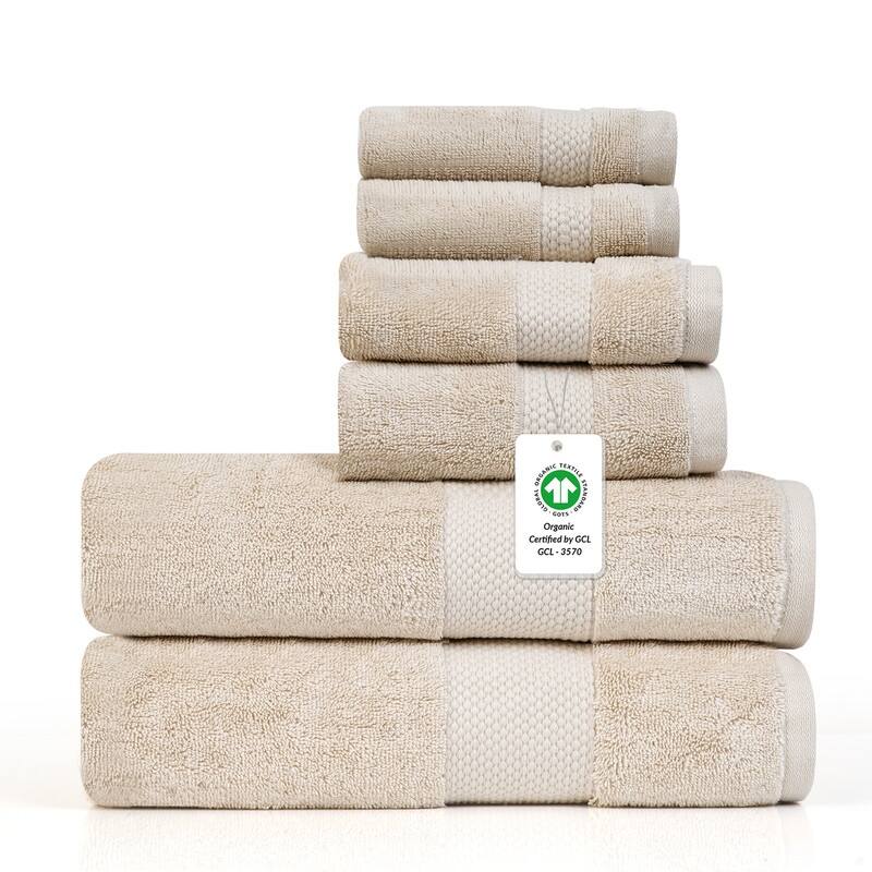 Organic 630 GSM Ultra Absorbent Cotton Towel Set of 6 by Farm to Home - Sand