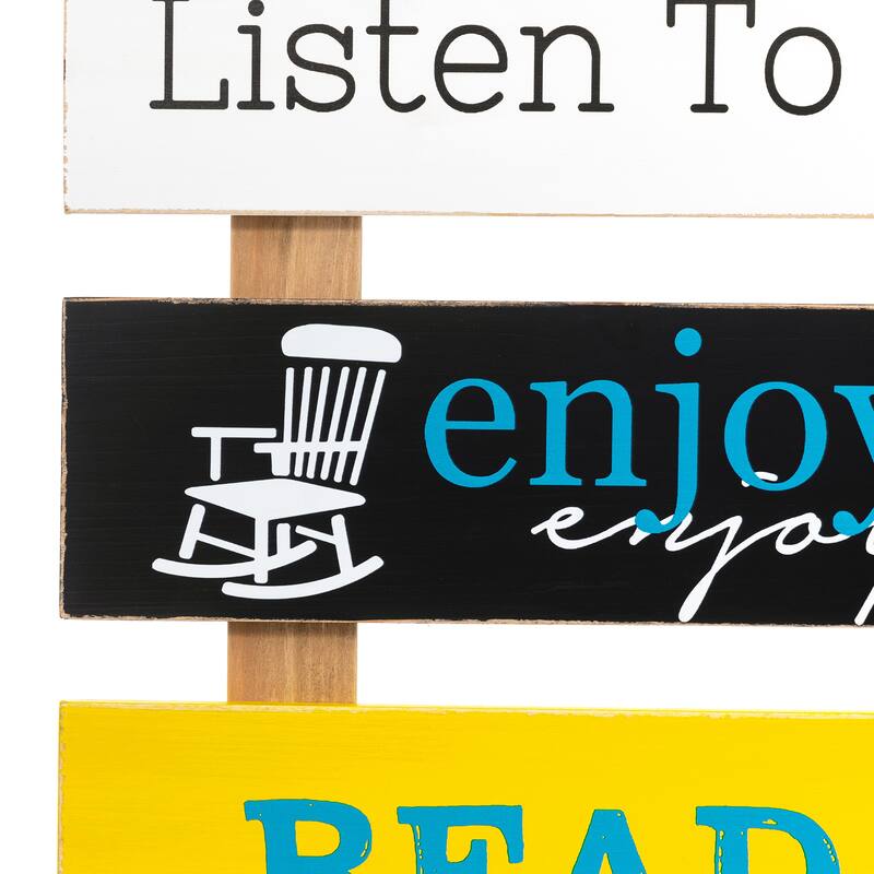 Glitzhome 36"H Oversized Colorful Wooden Slats Porch Spring Rules Sign Wall Decor
