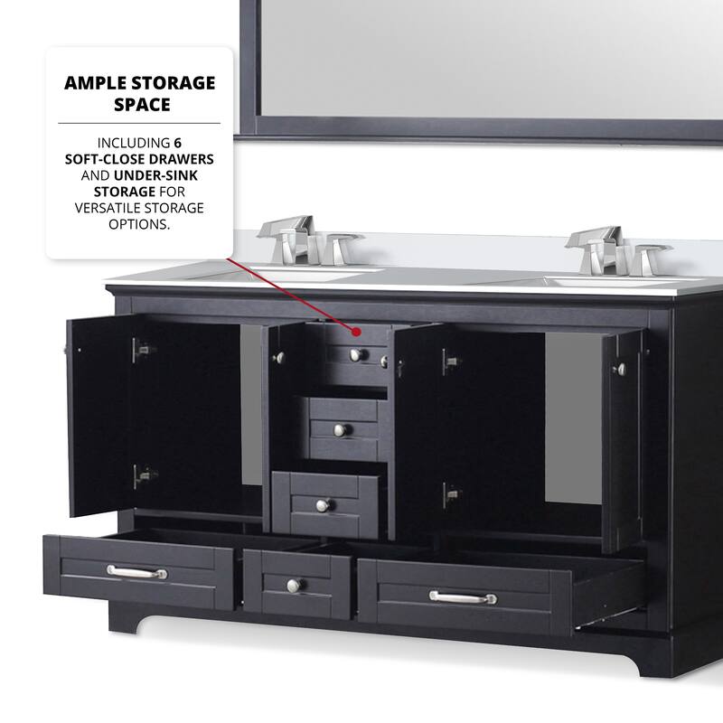 Dukes 60 in. W x 22 in. D Espresso Double Bath Vanity, White Quartz Top, Faucet Set, and 58 in. Mirror