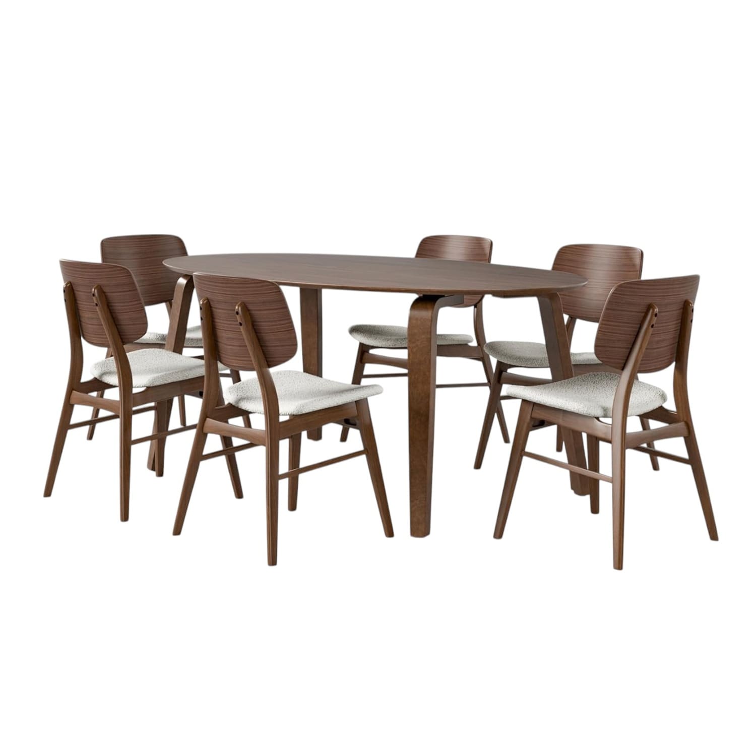 7 Piece Oval Wooden Dining Set in Walnut and Beige