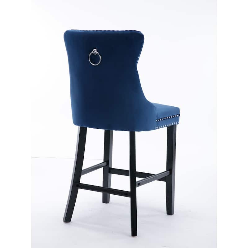 Velvet Bar Chairs Set of 2, Counter Height Bar Stools with Button Decor and Nailhead Trim, Dining Room Chairs with Back