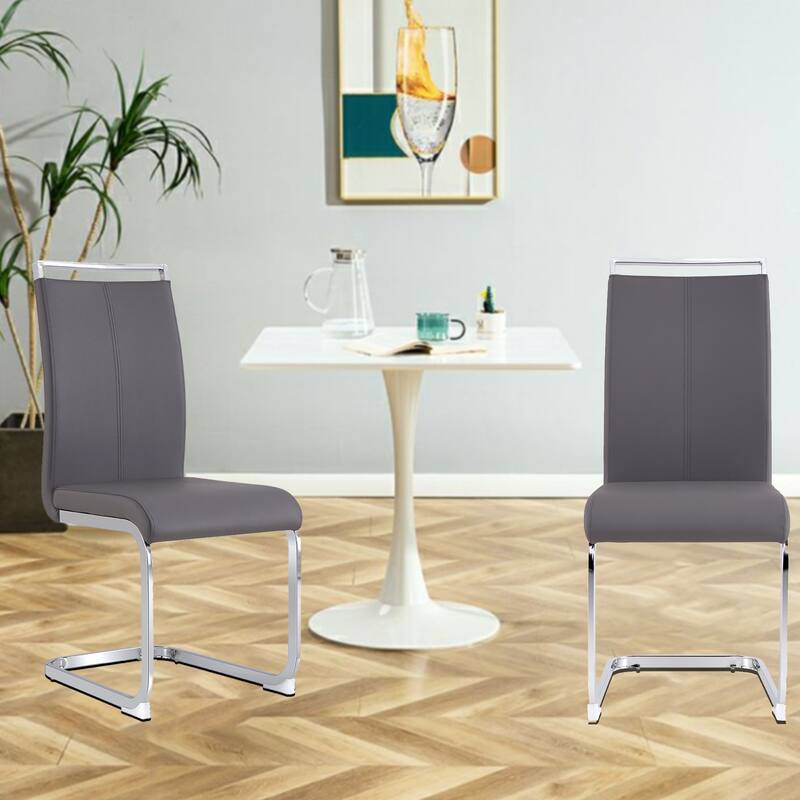 Modern Dining Chairs,PU Faux Leather High Back Upholstered Side Chair with C-shaped Tube Chrome Metal Legs