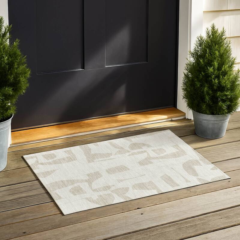 Machine Washable Indoor/ Outdoor Modern Creede Chantille Rug - Ivory - 1'8" x 2'6"