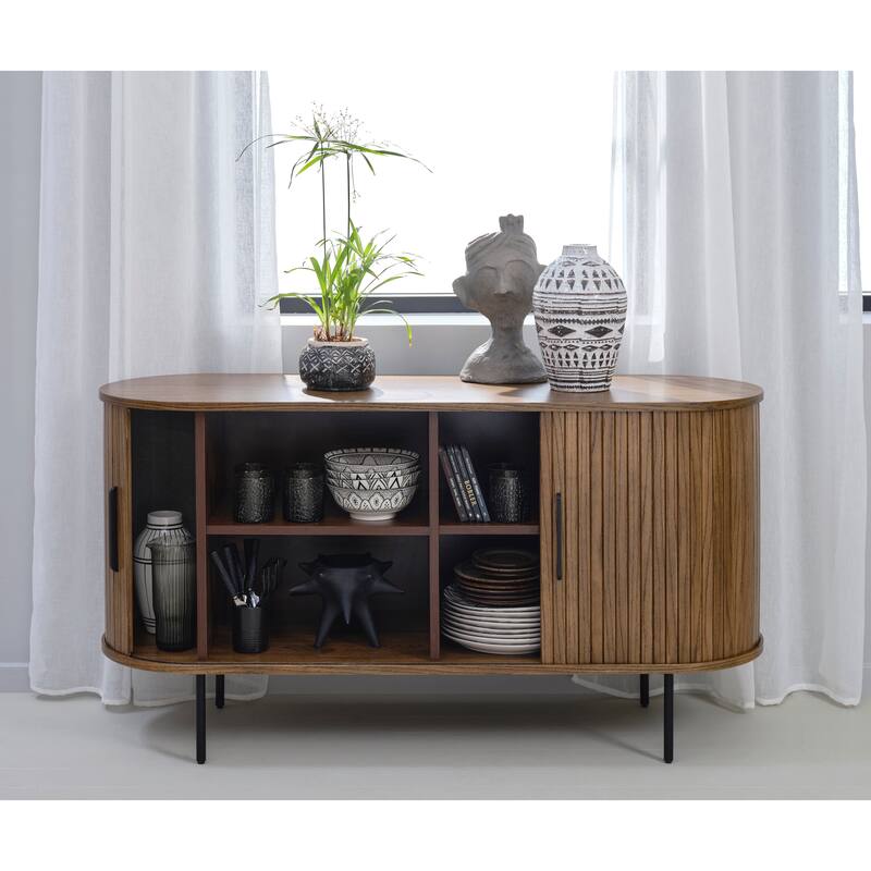 Rye Studio Nicola Mid-Century Modern Rounded Sliding Door Sideboard