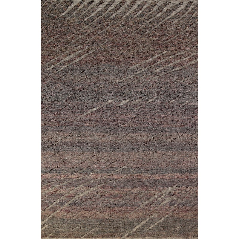 Striped Moroccan Indian Area Rug Hand-Knotted Wool Carpet - 5'1" x 8'1"