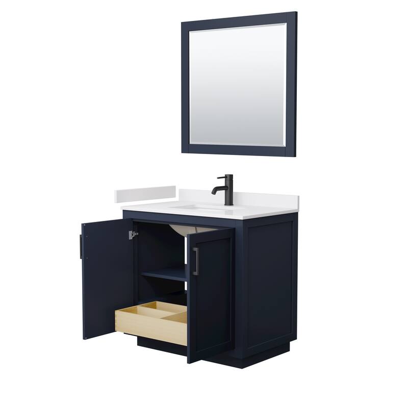 Miranda Single Vanity Set, Cultured Marble Top, 34-Inch Mirror
