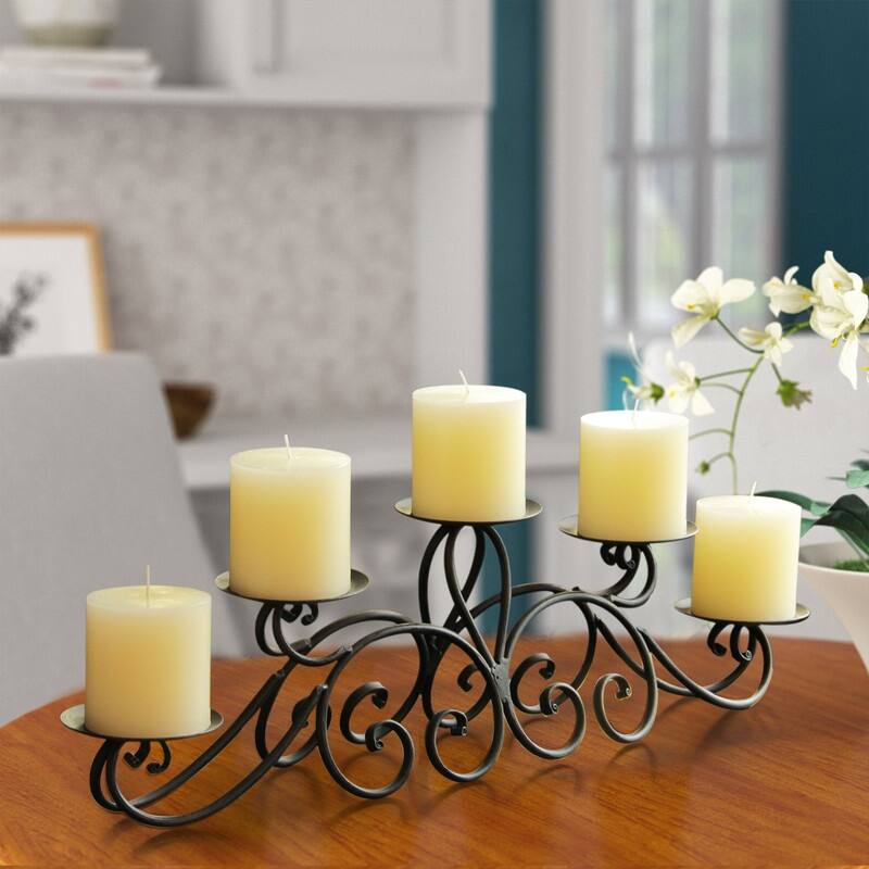 Adeco 5-pillar Iron Table Top Candle Holder - 24.4"x 4.5"x 6.5"