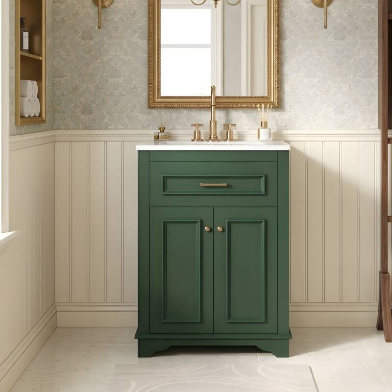 24" Bathroom Vanity with Integrated Ceramic Sink, Bathroom Cabinet with 2 Doors