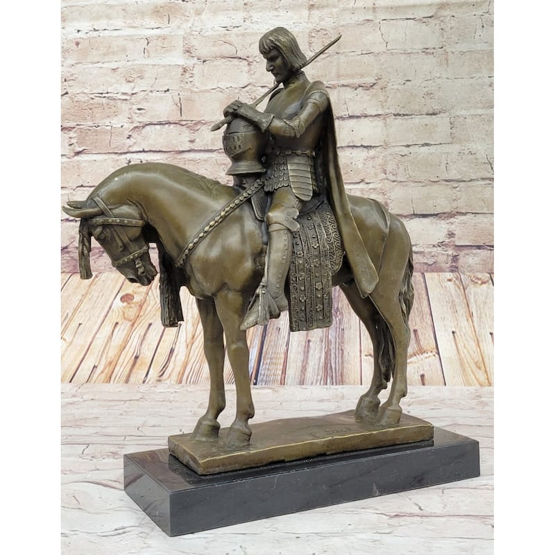 King Arthur Knight In Armor On Imitative Horseback Bronze Statue Sculpture Figure 15 Inches X 12 Inches