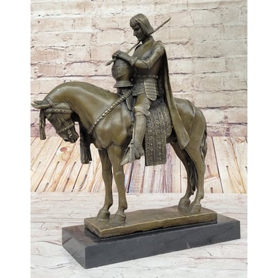 King Arthur Knight In Armor On Imitative Horseback Bronze Statue Sculpture Figure 15 Inches X 12 Inches