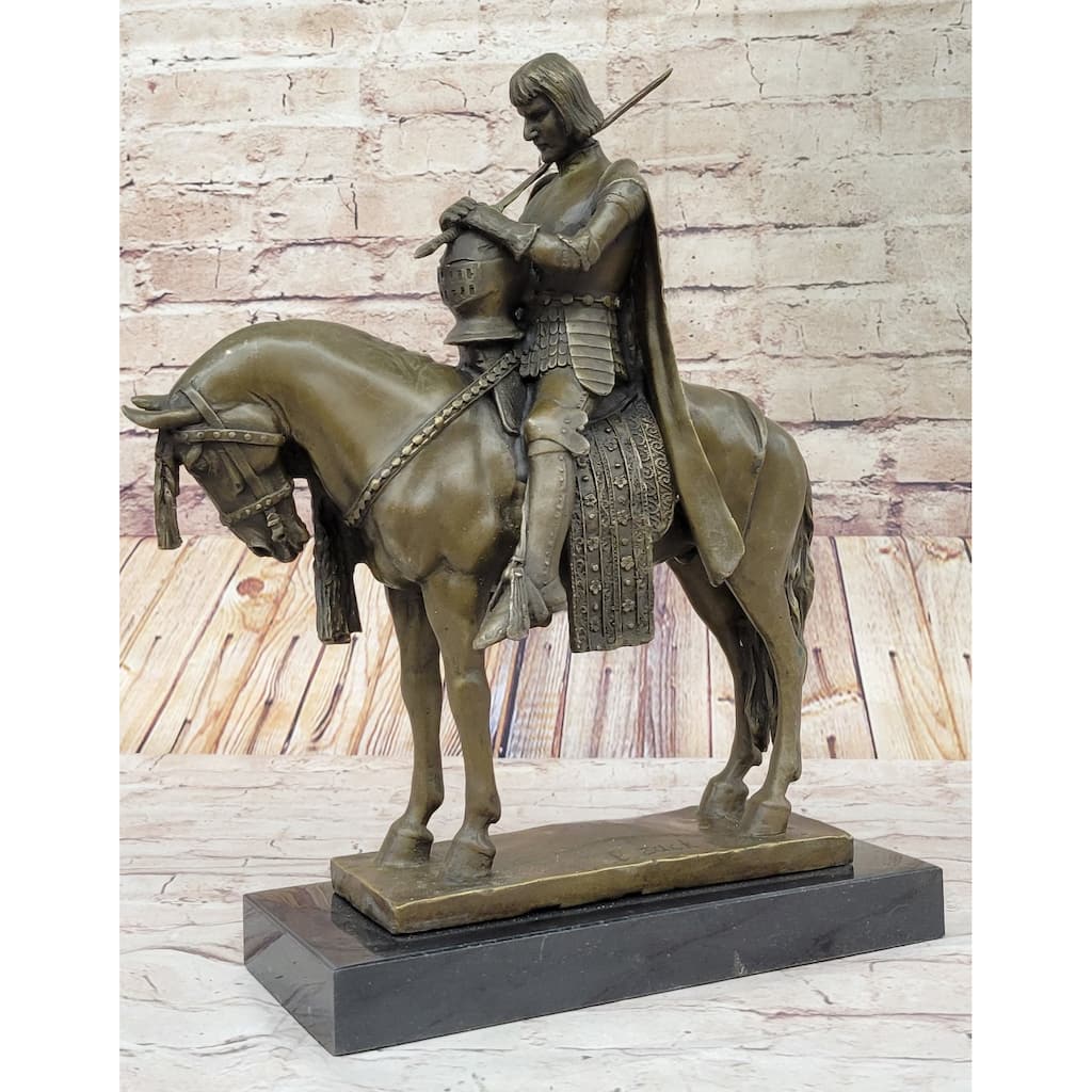 King Arthur Knight In Armor On Imitative Horseback Bronze Statue Sculpture Figure 15 Inches X 12 Inches