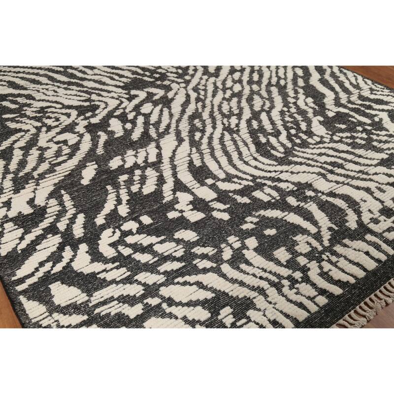 Moroccan Abstract Area Rug Hand-Knotted Wool Carpet - 8'10"x 12'6"