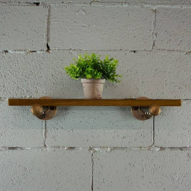 Somerville Farmhouse Industrial Wall Shelf - 24-Inch Wide - Brown Wood with Rustic Bronze Metals