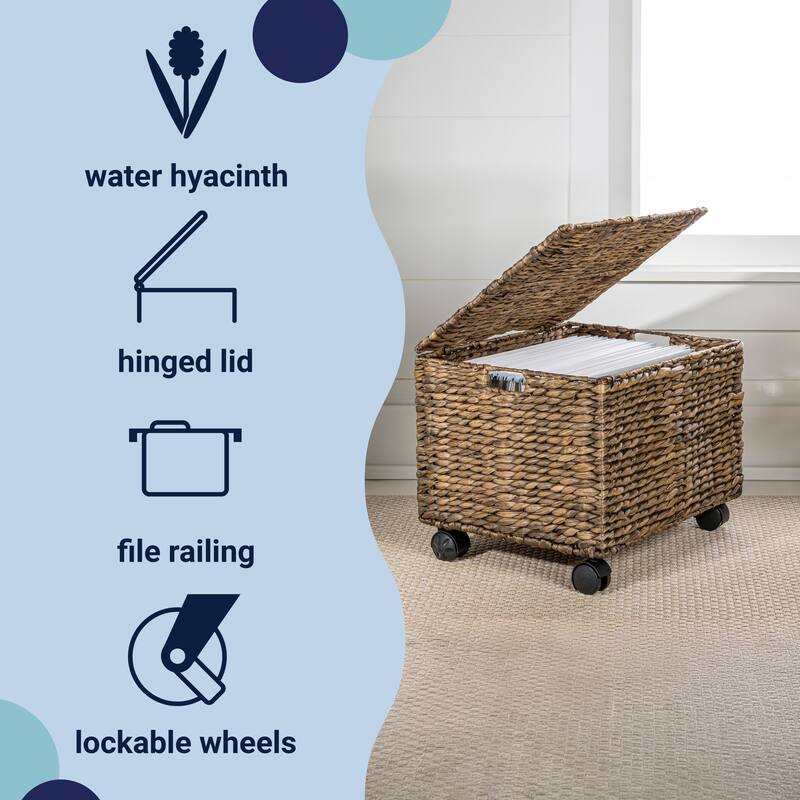 Rolling Filing Basket with Lid and 360 Degree Lockable Wheels