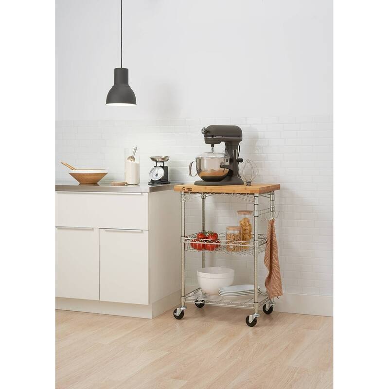 TRINITY PRO® EcoStorage® Expandable Bamboo Top Kitchen Cart, Chrome Bed Bath & Beyond 29230501