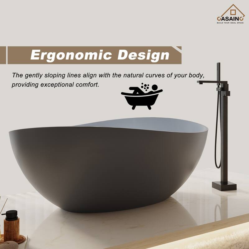 63" Solid Surface Freestanding Bathtub in Matte White/Black/Grey