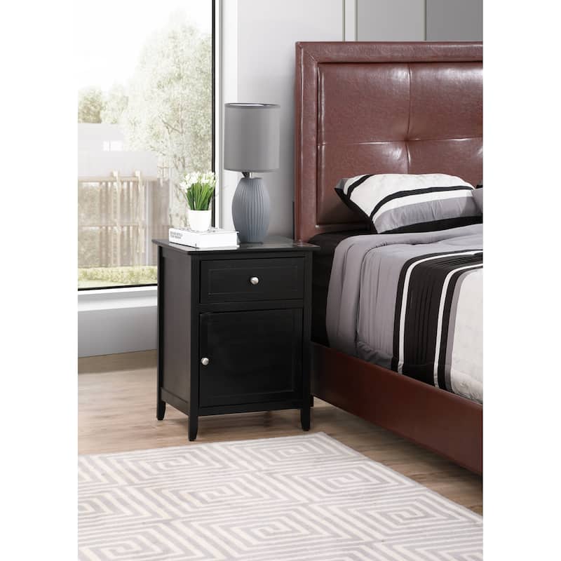 Modern 19-in Metal Hand Holder Single-Drawer Wood Nightstand with Cabinet