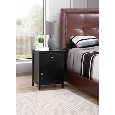 Modern 19-in Metal Hand Holder Single-Drawer Wood Nightstand with Cabinet