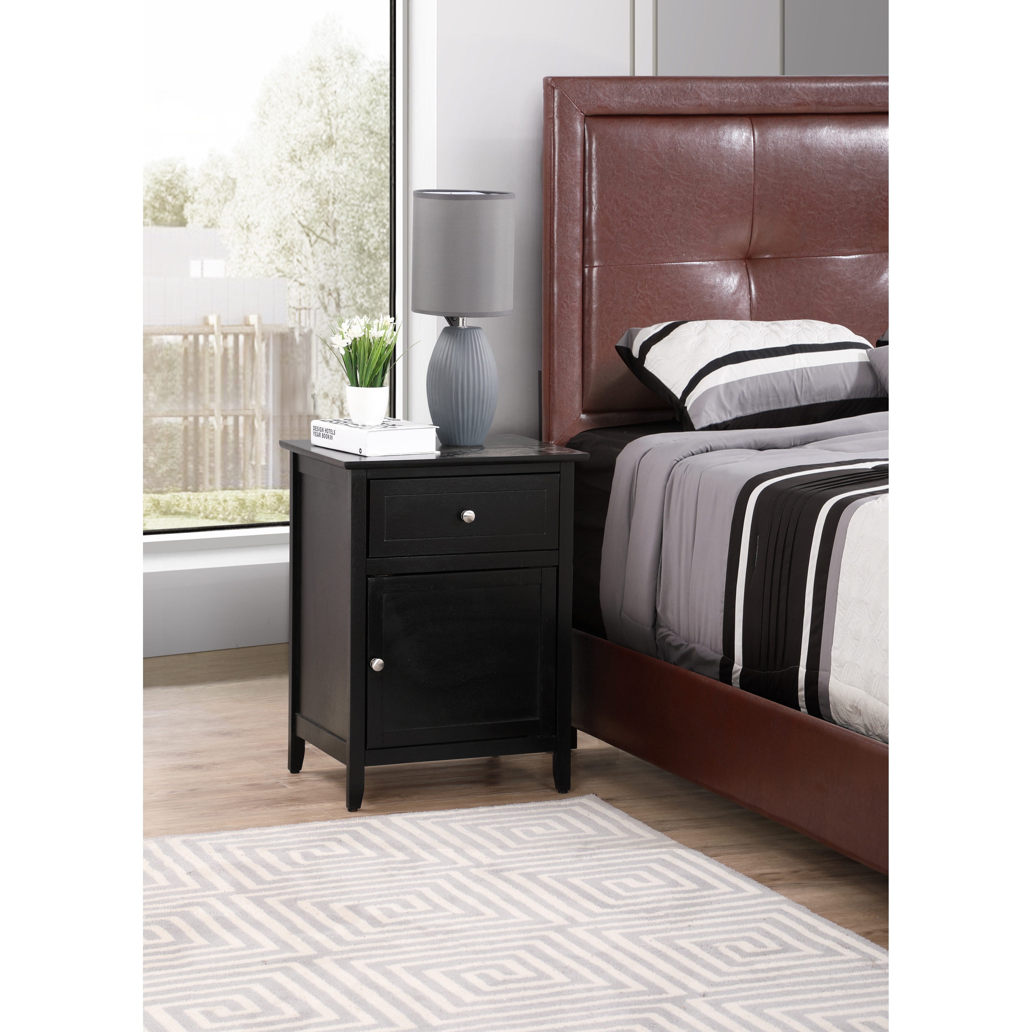 Modern 19-in Metal Hand Holder Single-Drawer Wood Nightstand with Cabinet