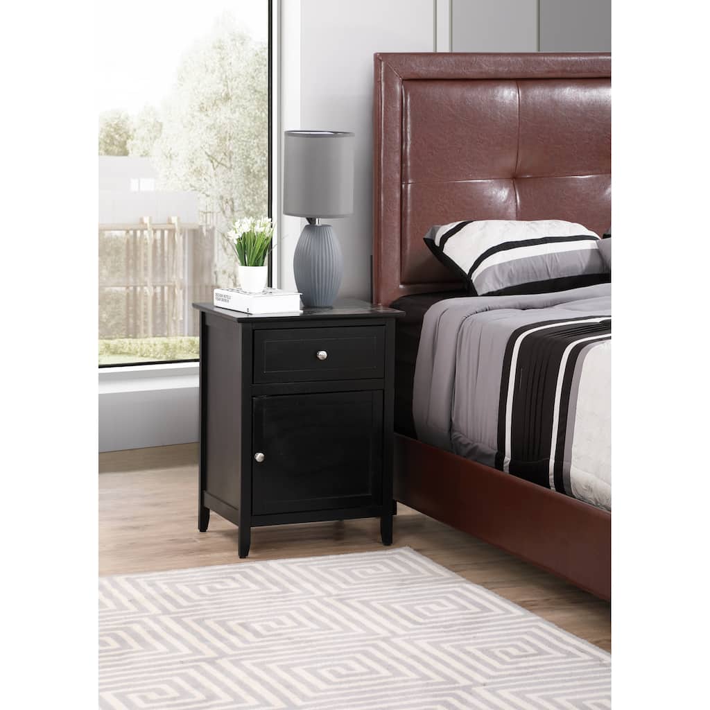 Sleek Black Nightstand with Drawer and Cabinet for Bedroom Storage