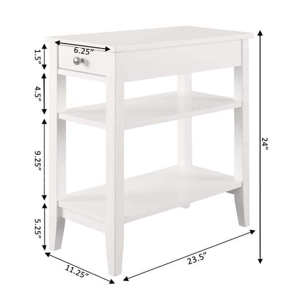 dimension image slide 8 of 12, Convenience Concepts American Heritage 1 Drawer Chairside End Table with Shelves