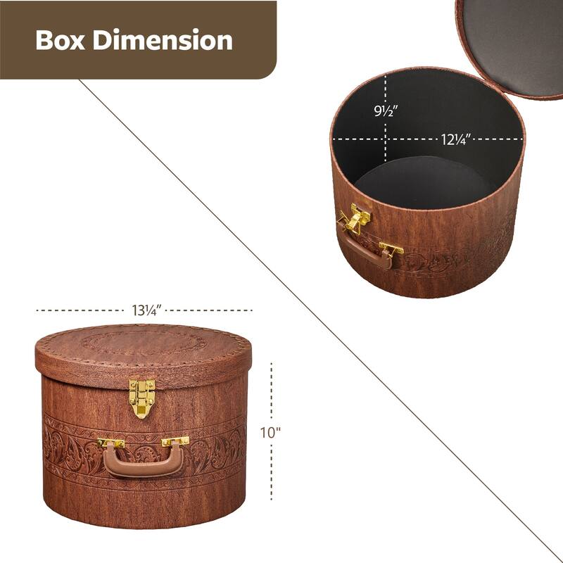 Creative Scents Cowboy Round Hat Box Storage With Gold Locking Lid