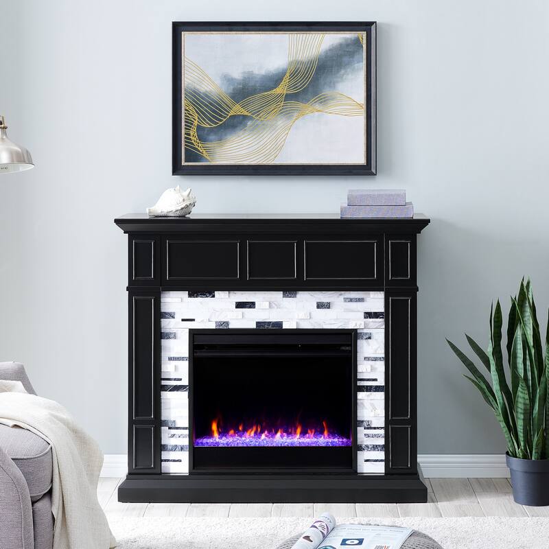 45 in. Freestanding Wooden Smart Electric Fireplace TV Stand in Black crafted for a year-round comfort zone,