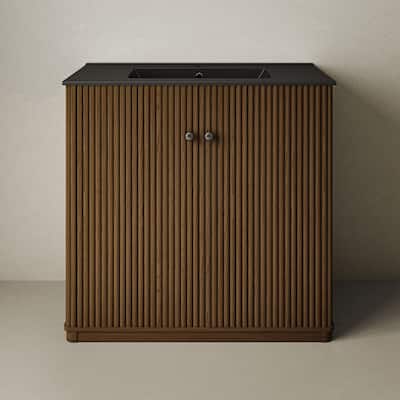 Lafayette 36" Freestanding Bathroom Vanity In Brown Oak With Matte Black Sink Top - 36