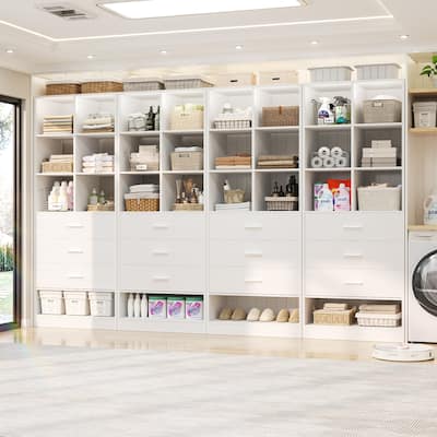Qvella 23.6'' W Closet System with 3 Wooden Drawers and Partition Storage,Modular Closet Organizer for Walk-in/Reach-in Closet