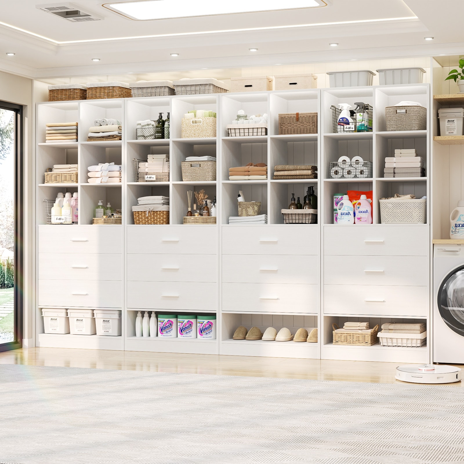 Qvella 23.6'' W Closet System with 3 Wooden Drawers and Partition Storage,Modular Closet Organizer for Walk-in/Reach-in Closet