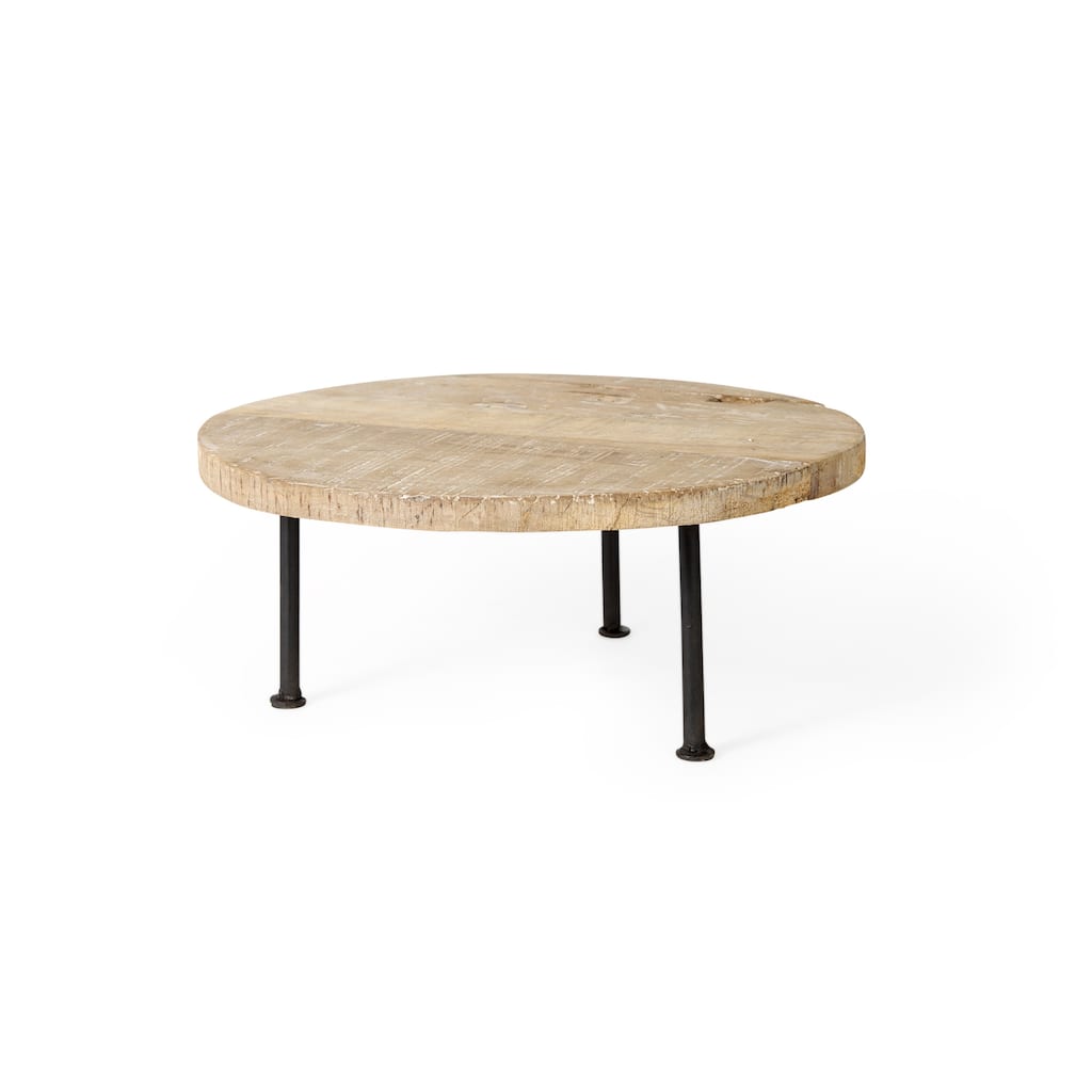 Cedric 15L x 15W x 6H Small Light Brown Wood W/ Three Black Metal Legs Decorative Display Stand