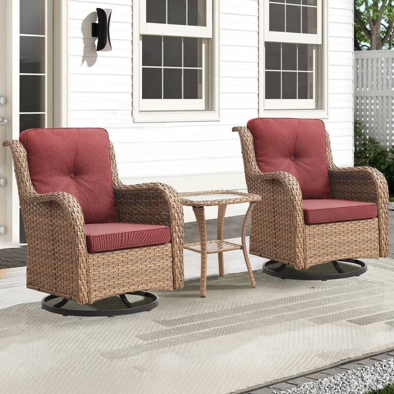 Outdoor Swivel Chairs Patio Rocker Glider Chairs with Coffee Table - Yellow - Red