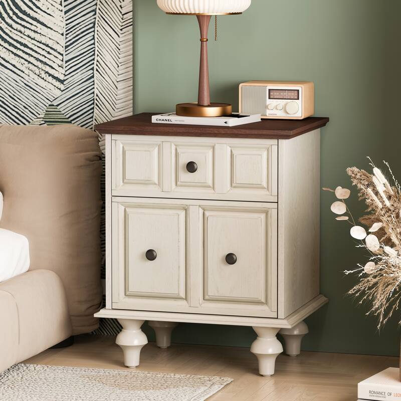20.47"Vintage Nightstand with 2 Drawers and Roman Column Legs