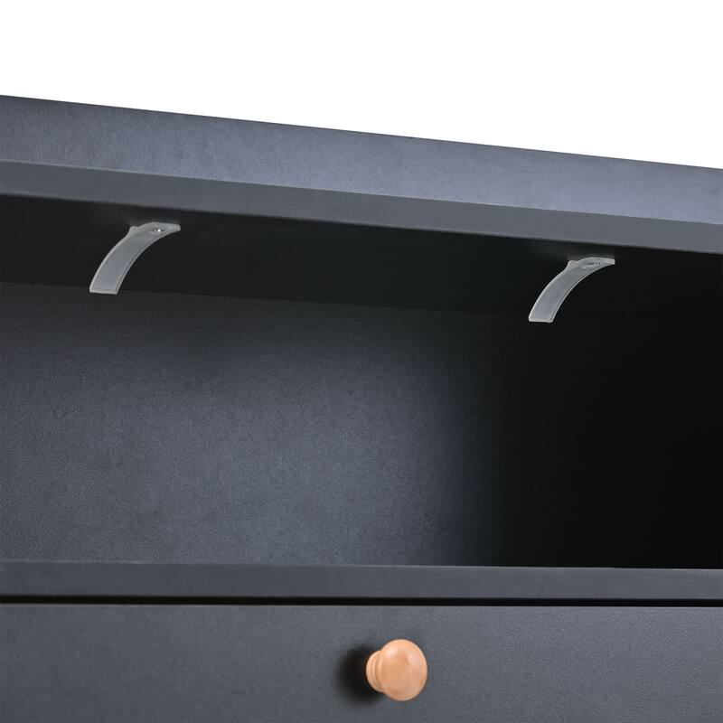 Roomfitters Modern Tipping Bucket Shoe Cabinet with 4 Flip Compartments, Multifunctional 2-Tier Shoe Storage Organizer