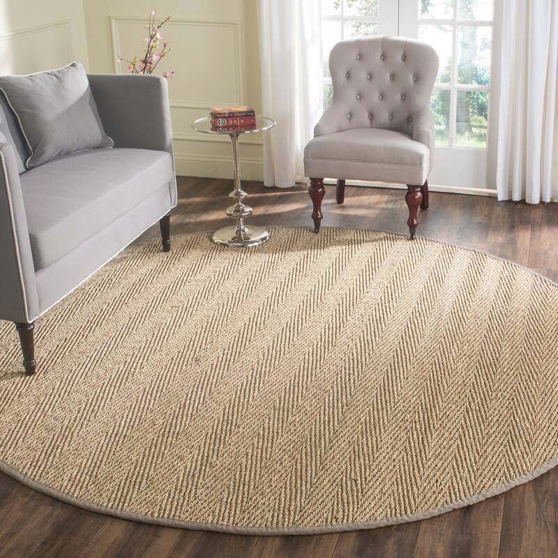 SAFAVIEH Natural Fiber Oceana Herringbone Seagrass Rug - 8' x 8' Round - Natural/Grey