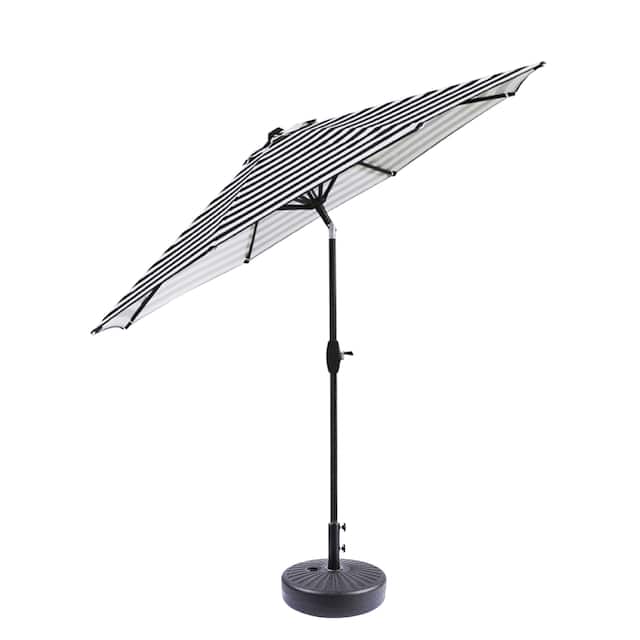 Holme 9-foot Patio Umbrella with Tilt-and-Crank with Black Base Weight Stand Included - Black Stripe